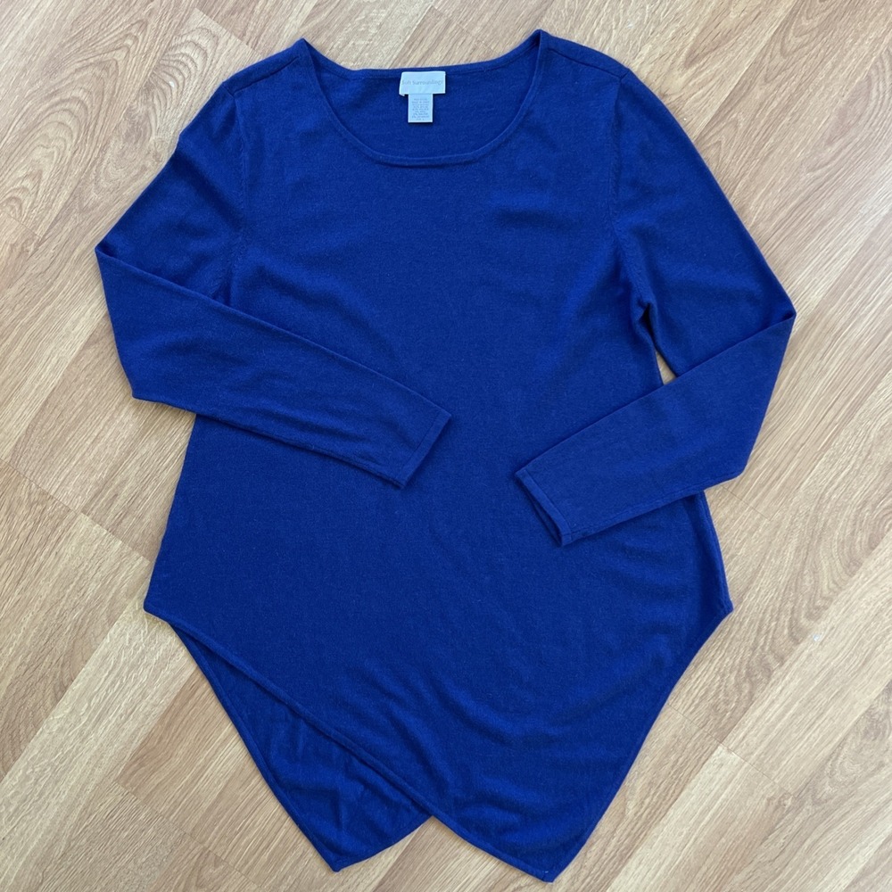 Soft Surroundings Top Large Asymmetric Hem Blue Lagenlook Minimalist Capsul